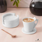 Set of 6 White Marble Coasters with Holder