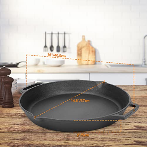 Cast Iron Pan Serving Pan Frying Pan Casserole 13.8 inch Pre-Seasoned BBQ Grill Pan for Gas Grill, Charcoal Grill Frying Pan, Pizza Pan, Oven