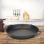 Cast Iron Pan Serving Pan Frying Pan Casserole 13.8 inch Pre-Seasoned BBQ Grill Pan for Gas Grill, Charcoal Grill Frying Pan, Pizza Pan, Oven