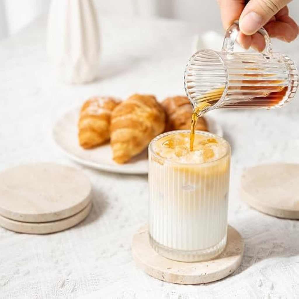 Set of 4 Round Travertine Marble Coasters