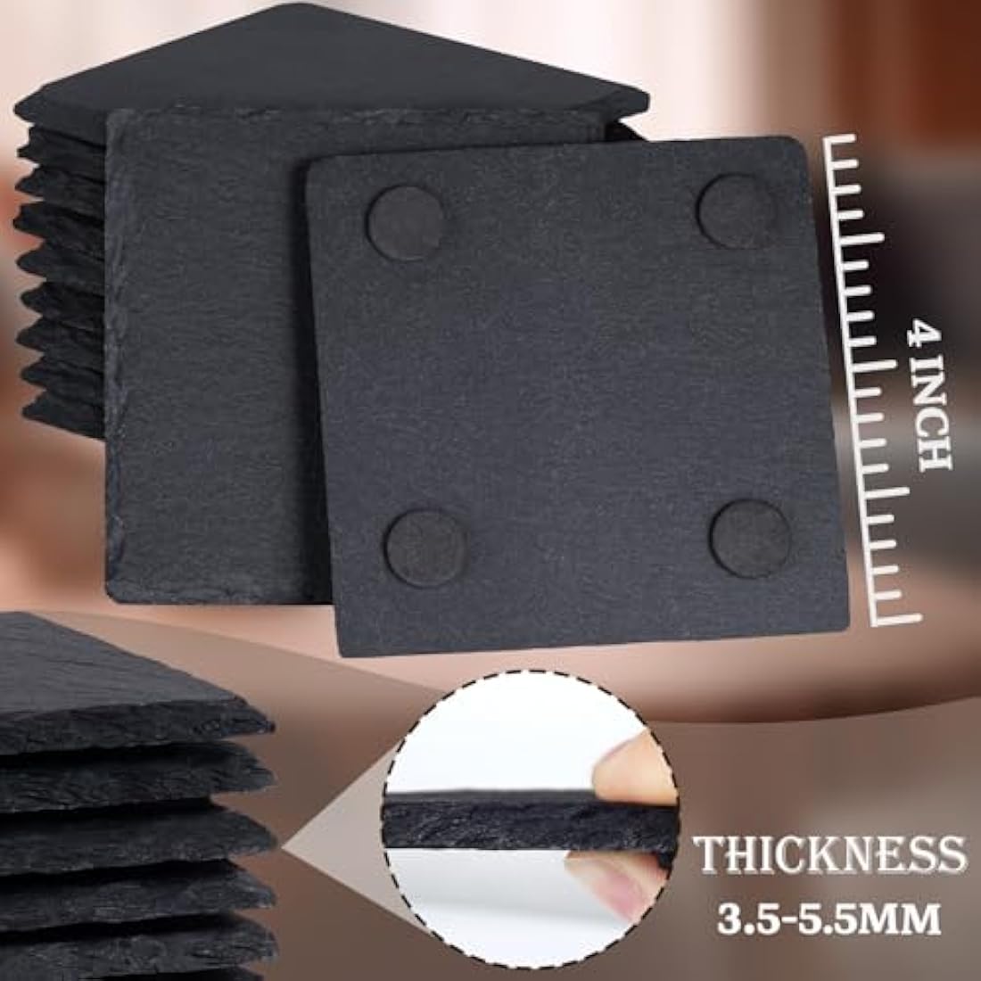 48 Piece Square Black Slate Coasters for Laser Engraving