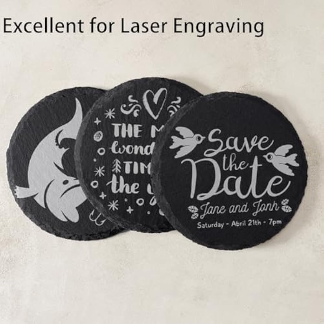 48 PCS Round Black Slate Coasters for Laser Engraving