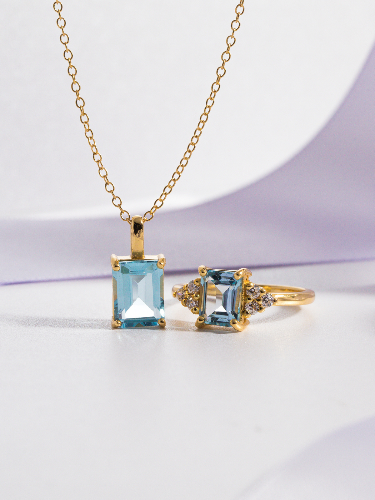 Blue Topaz Emerald Cut Ring in 18k Gold Vermeil