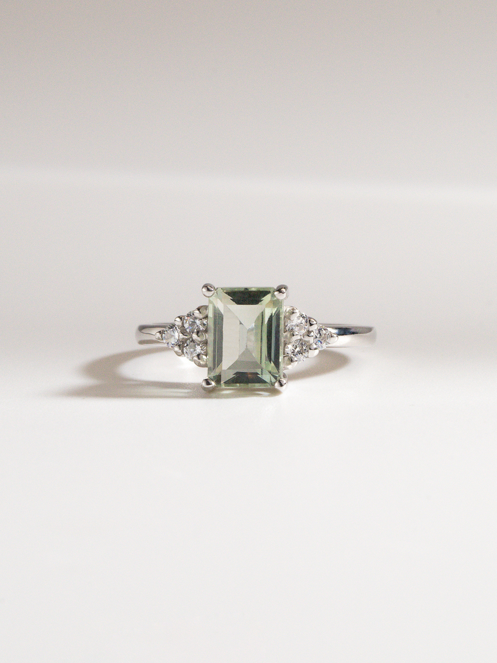 Green Amethyst Emerald Cut Ring in Sterling Silver