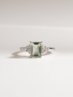 Green Amethyst Emerald Cut Ring in Sterling Silver