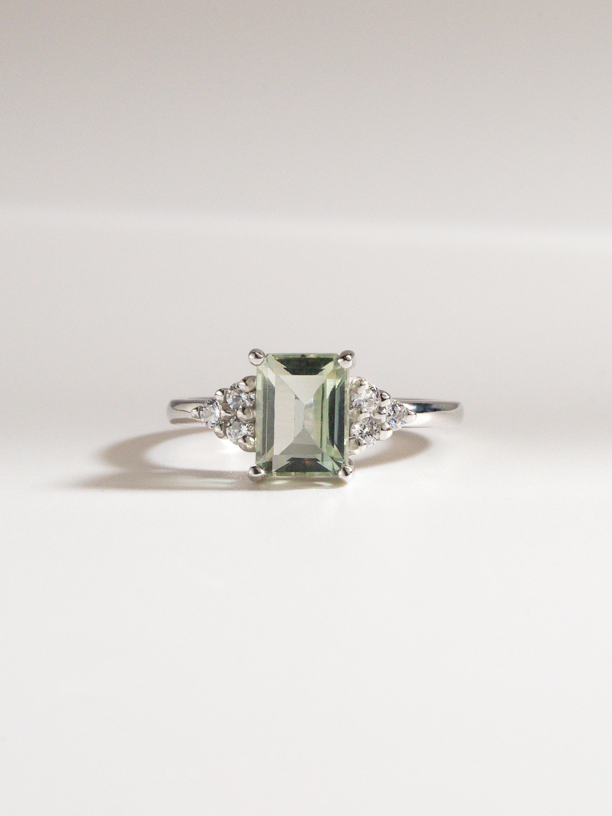 Green Amethyst Emerald Cut Ring in Sterling Silver