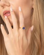 Blue Sapphire Round Cut Three Stone Engagement Ring in 18k Gold Vermeil