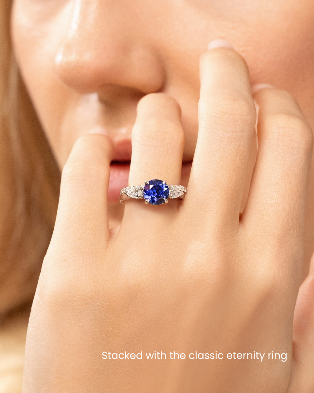 Blue Sapphire Round Cut Three Stone Engagement Ring in Sterling Silver