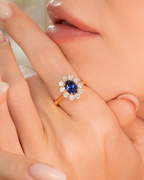 Blue Sapphire Halo Engagement Ring in 18k Gold Vermeil