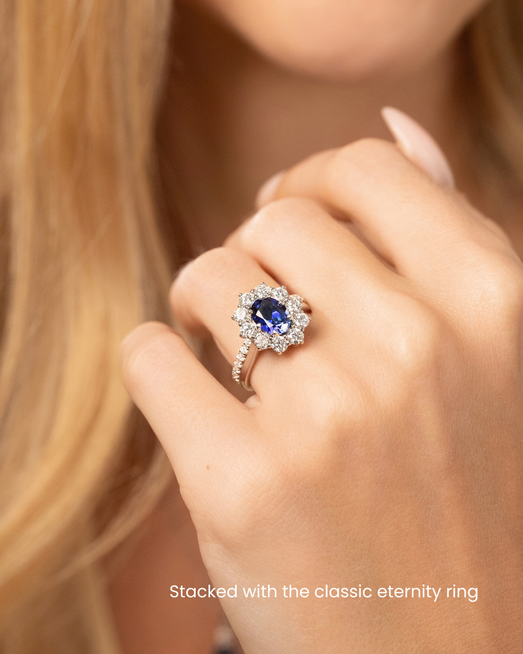 Blue Sapphire Halo Engagement Ring in Sterling Silver