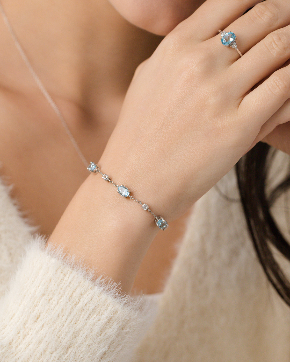 Complete Set - Blue Topaz Jewellery Set in Sterling Silver