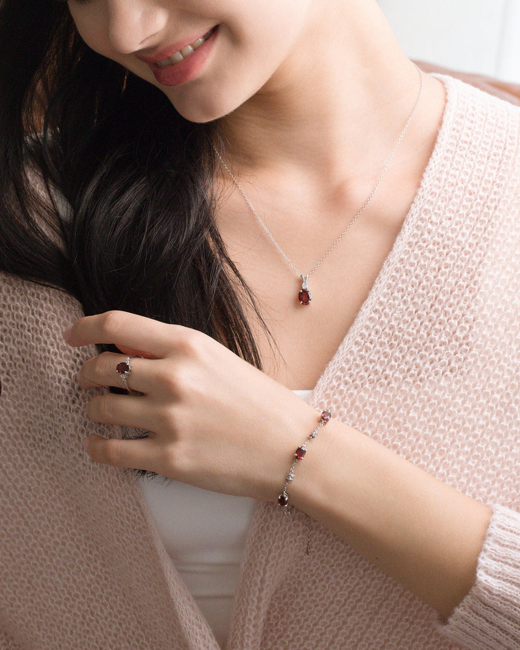 Complete Set - Garnet Jewellery Set in Sterling Silver