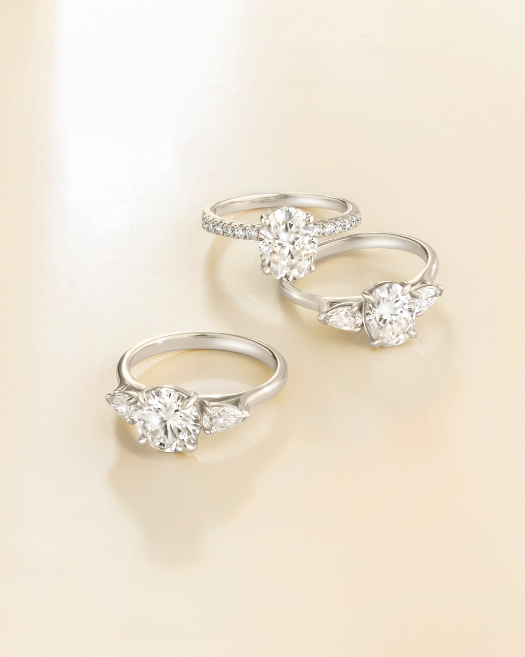 2 ct Round Moissanite Three Stone Engagement Ring in Sterling Silver