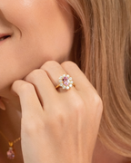 Pink Sapphire Halo Engagement Ring in 18k Gold Vermeil
