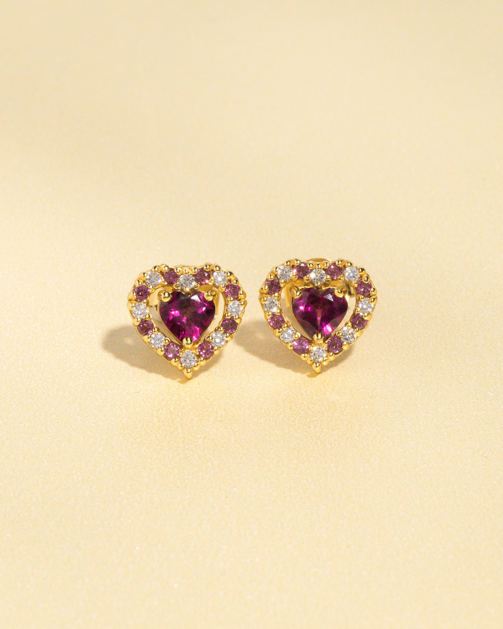 Red Heart Rhodolite Garnet Jewellery Set in 18k Gold Vermeil