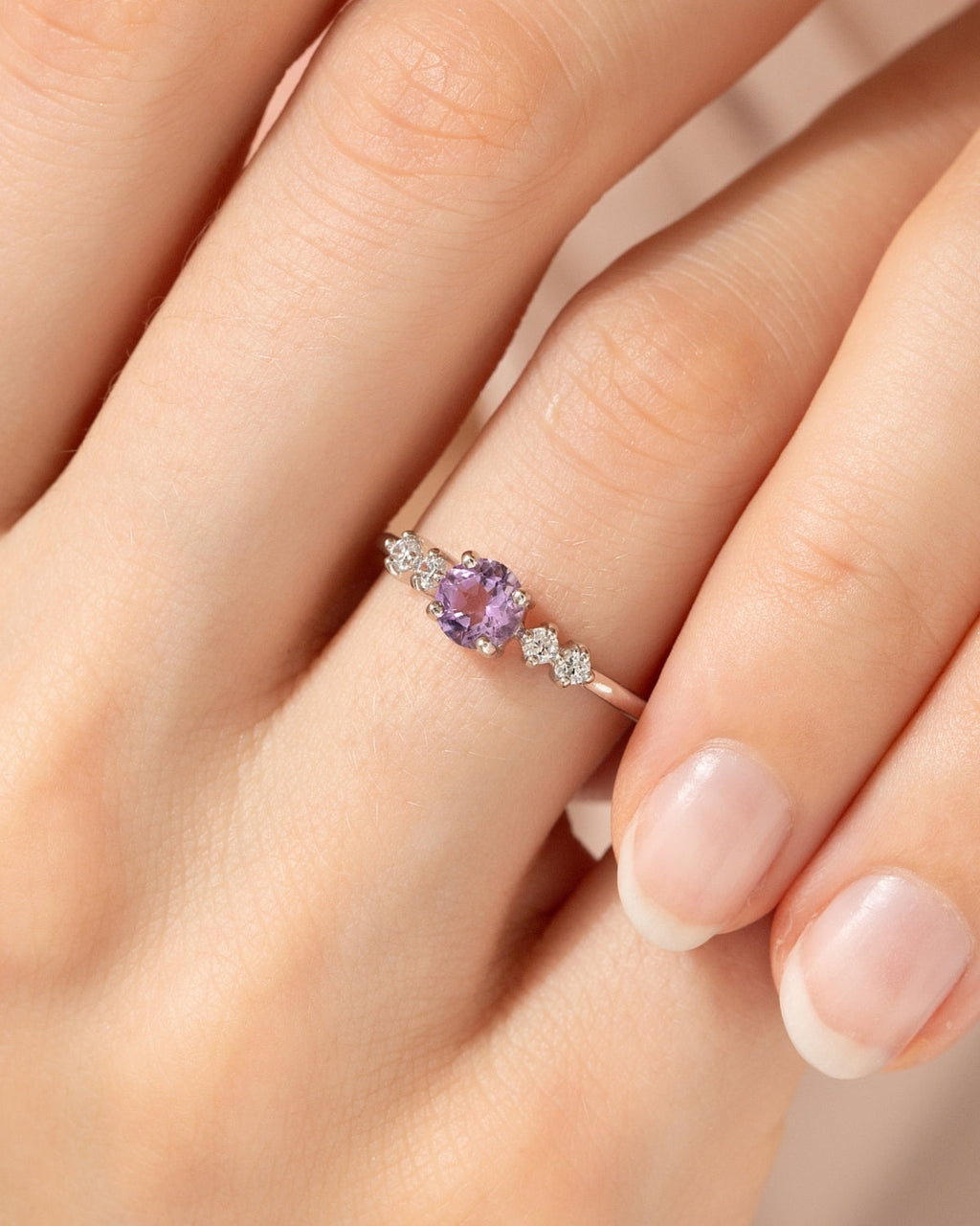 Lavender Amethyst Five Stone Ring in Sterling Silver