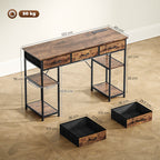 120cm Computer Desk with Power Outlets, Office Desk Study Table with 3 Fabric Drawers and 4 Storage Shelves, Rustic Brown