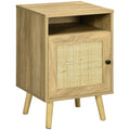 Nightstand, Rattan Bedside Table w/ Cabinet, Shelf, Natural