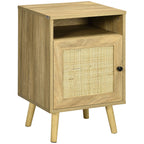 Nightstand, Rattan Bedside Table w/ Cabinet, Shelf, Natural