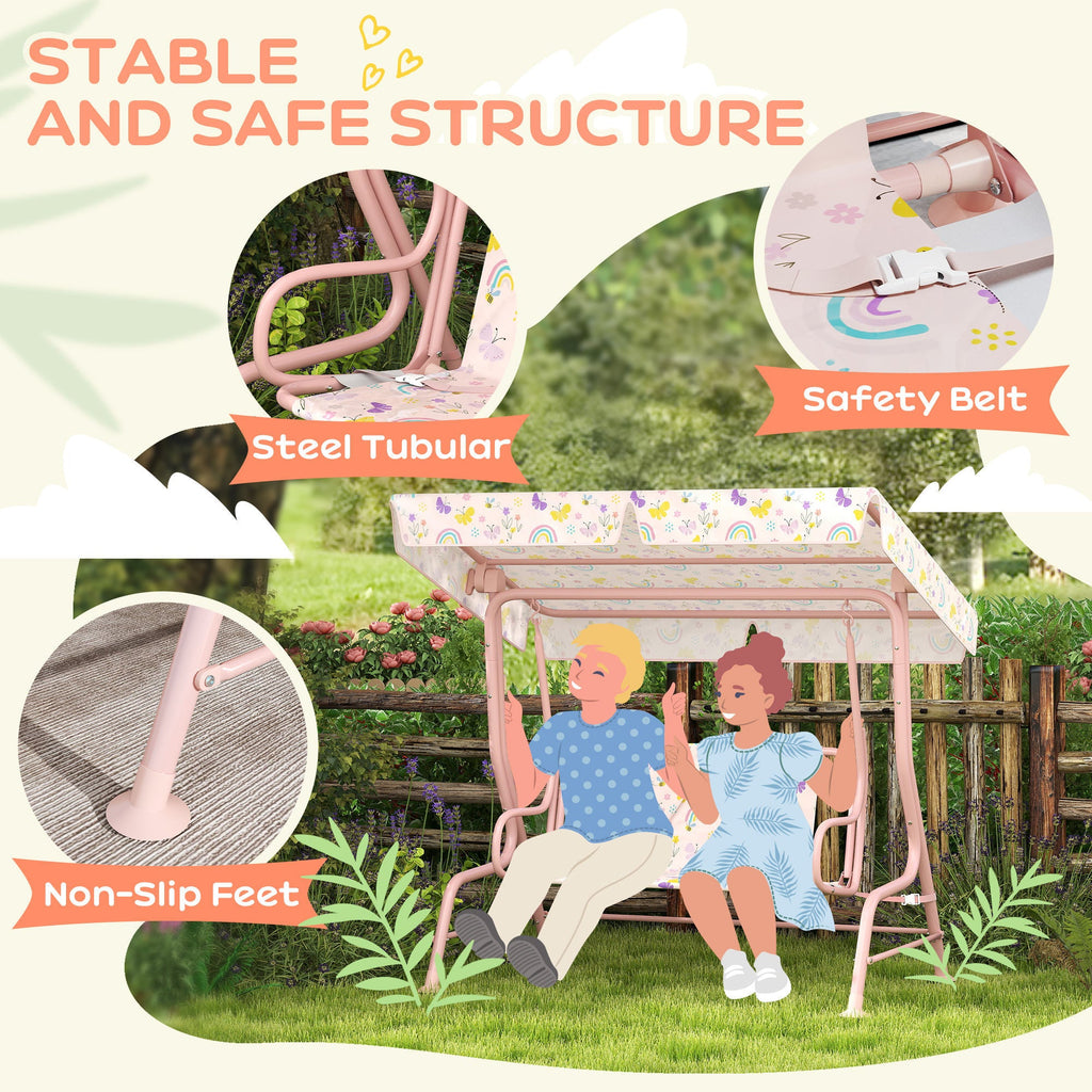 Kids Garden Swing Chair, Swing Seat with Adjustable Canopy, Pink
