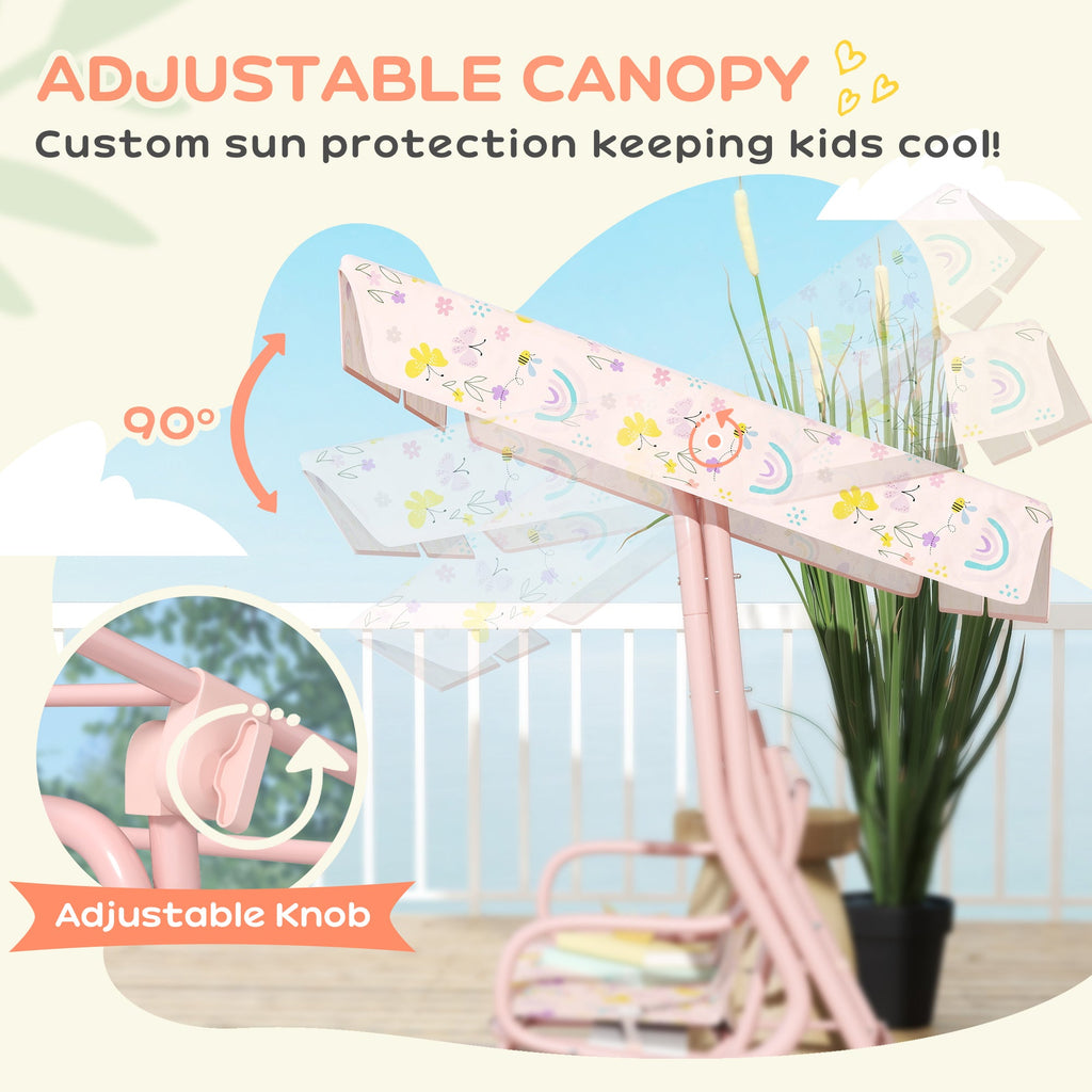 Kids Garden Swing Chair, Swing Seat with Adjustable Canopy, Pink