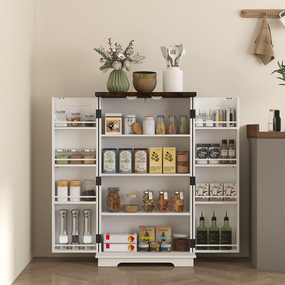 Kitchen Cupboard Pantry Cabinet with Adjustable Shelves White