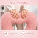 Armless Heart Computer Desk Chair, Teddy Fleece Swivel Office Chair, Makeup Vanity Chair with Height Adjustable, Wheels, for Home Study Bedroom, Pink
