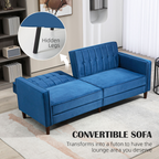 Convertible Sofa Futon Velvet-Touch Tufted Couch Sofa Bed Blue