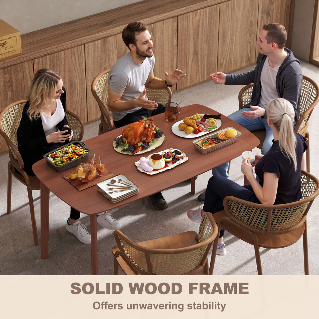150 cm Rectangular Dining Table with Solid Wood Frame, Light Brown