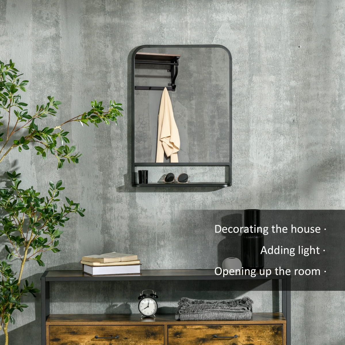 Rectangle Wall Mirror with Shelf 70 x 50 cm, for Living Room, Bedroom