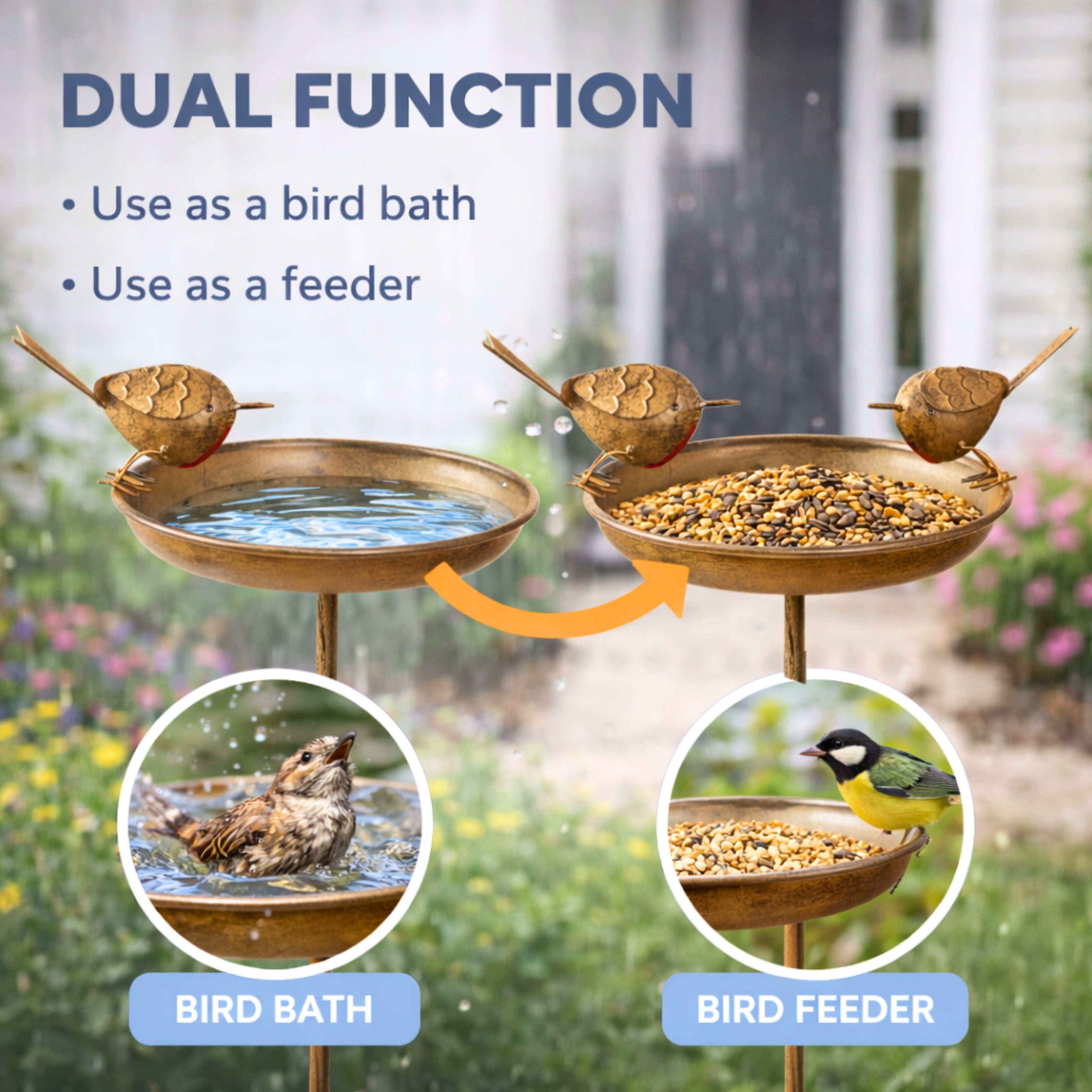 Robin Bird Bath & Feeder Stake