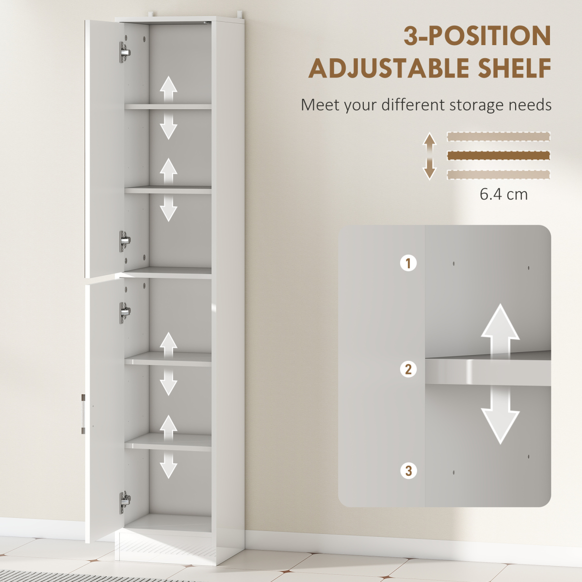 Tall Bathroom Cabinet with Mirror, High Gloss White