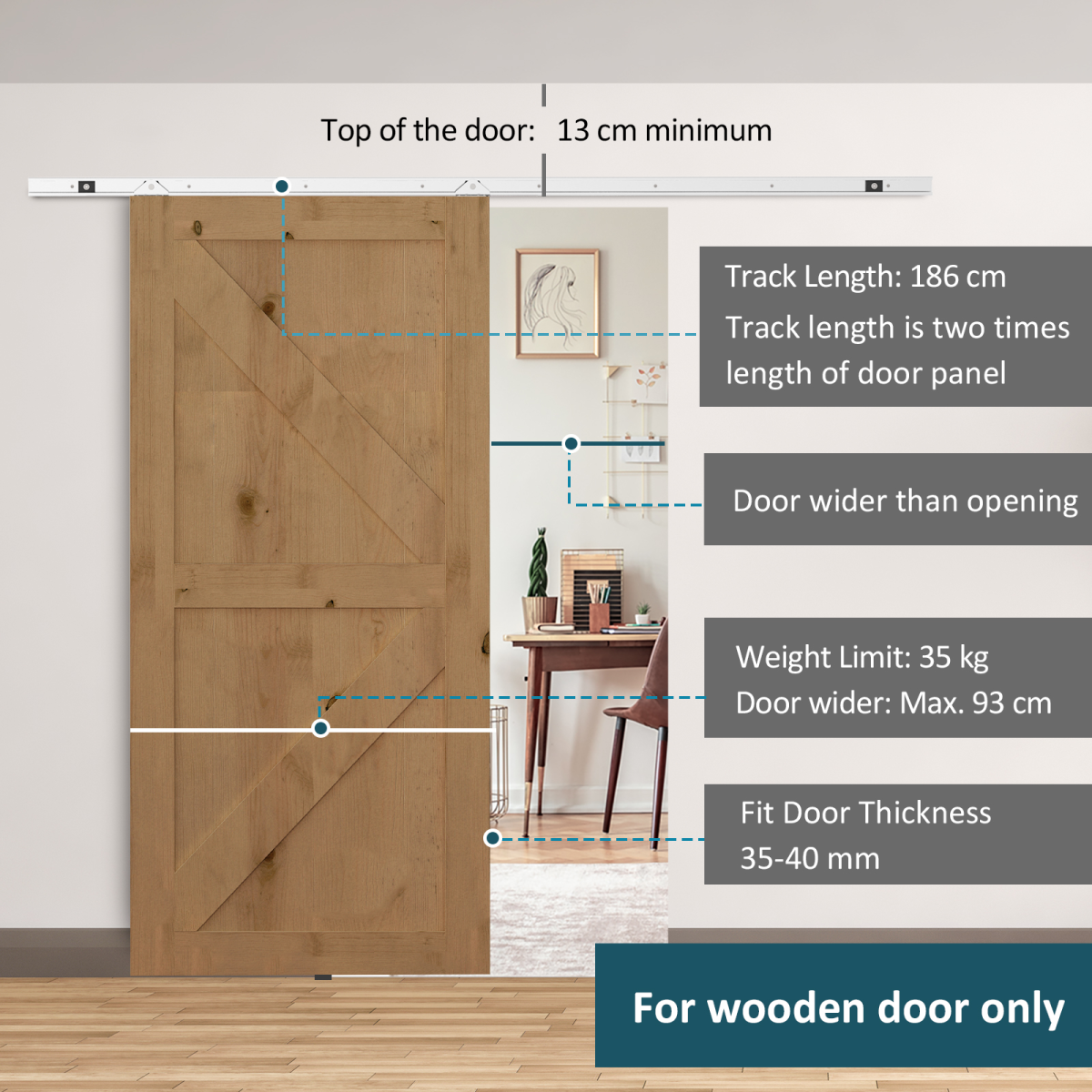 Modern Sliding Barn Door Hardware Kit Track System Gear Set Divider