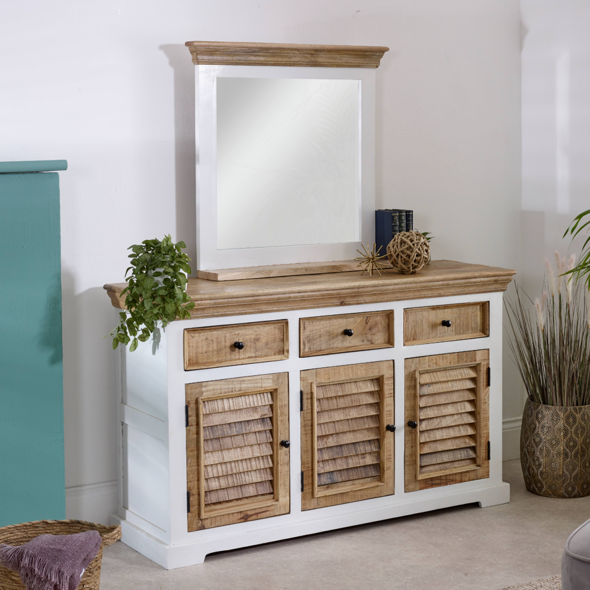 Mirror Frame with Shelf in Solid Mango Wood