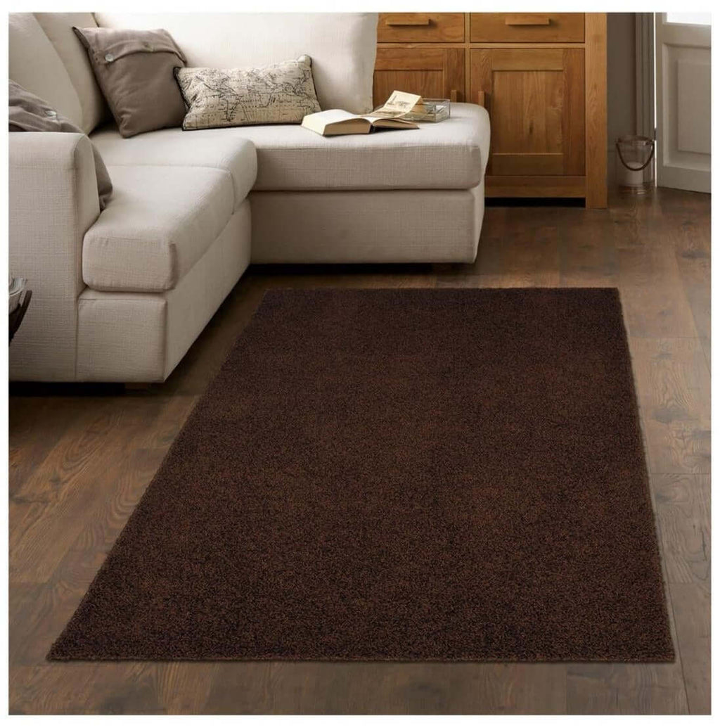 Chocolate Brown Washable Solid Shaggy Rug