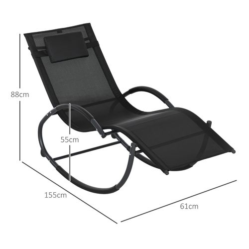 Patio Rocking Lounge Chair Zero Gravity Chaise w/ Padded Pillow