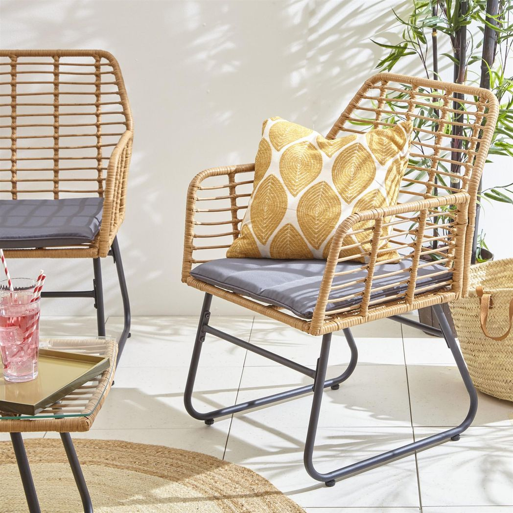 Grey Bamboo Style Garden Sofa, Table & Chairs 4 Piece Set