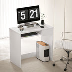 Compact Computer Desk with Keyboard Tray, Home Office Desk with Drawer for Bedroom Study, White