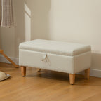 30L Linen Storage Ottoman Padded Footstool with Rubberwood Legs, Beige Beige
