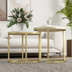 2 Pcs Coffee Table with Faux Marble Side Accent Tables White