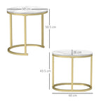 2 Pcs Coffee Table with Faux Marble Side Accent Tables White