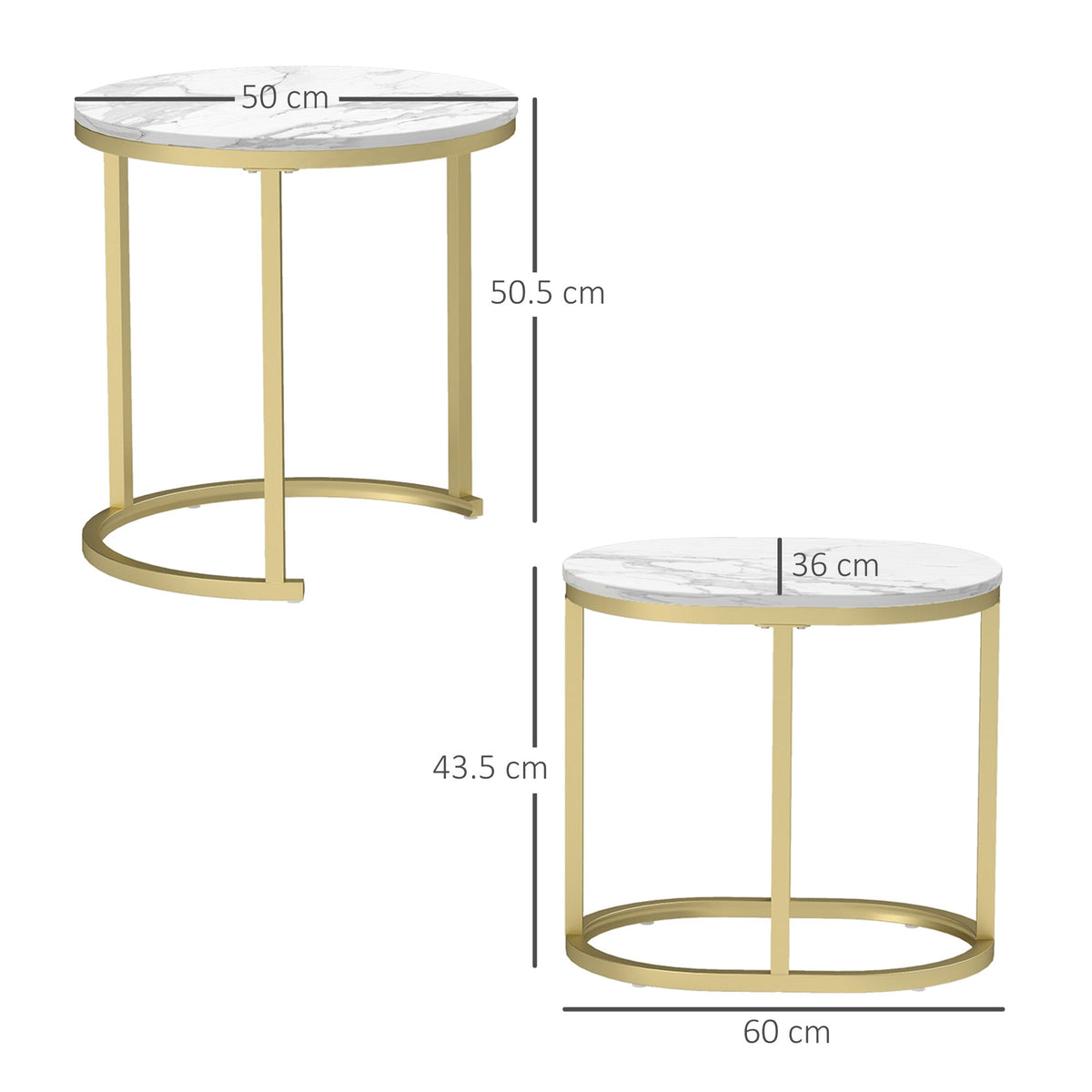2 Pcs Coffee Table with Faux Marble Side Accent Tables White