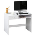 Compact Computer Desk, Study Table with Drawer and Storage Compartment, Writing Workstation, White White