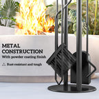 5 Piece Fireplace Tools Set, Metal Fireplace Accessories with Broom, Shovel, Poker, Tongs & Stand, Silver
