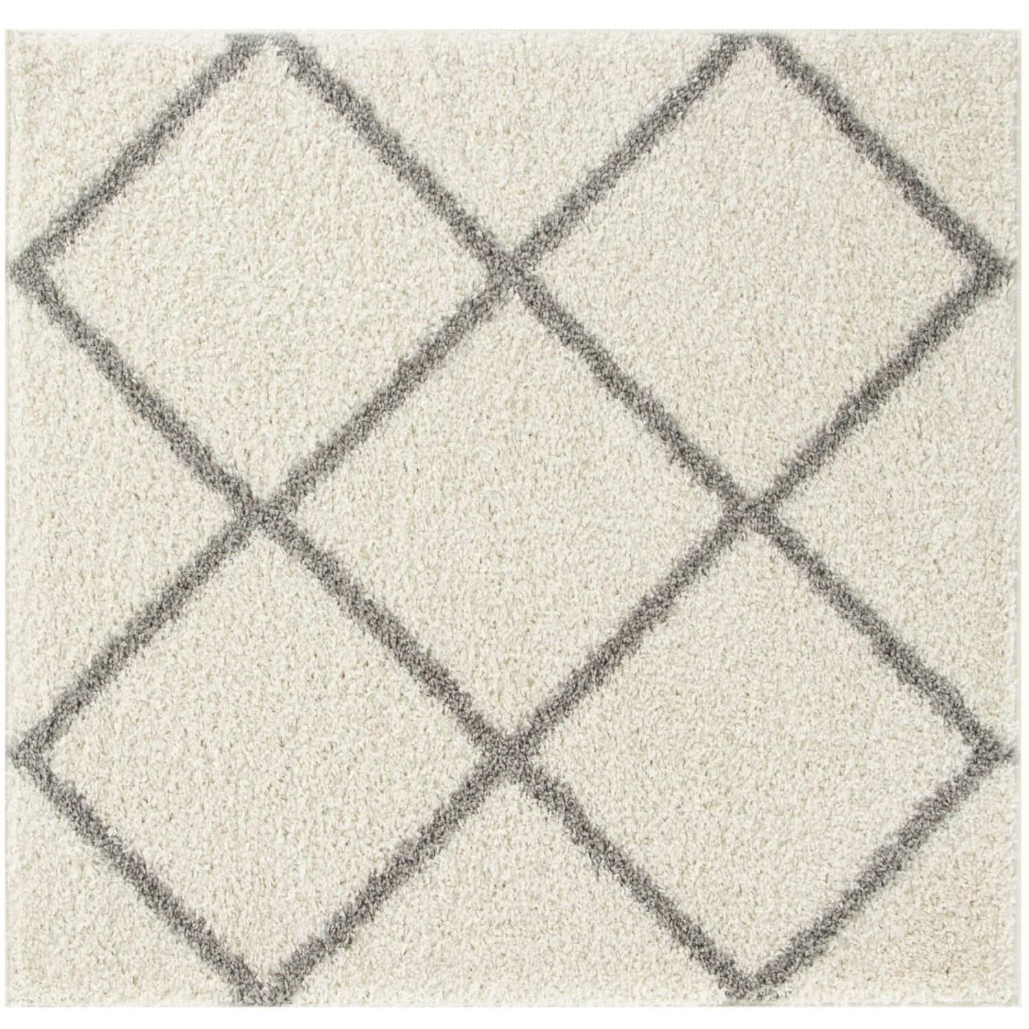 Ivory Trellis Shaggy Rug 120X120 cm