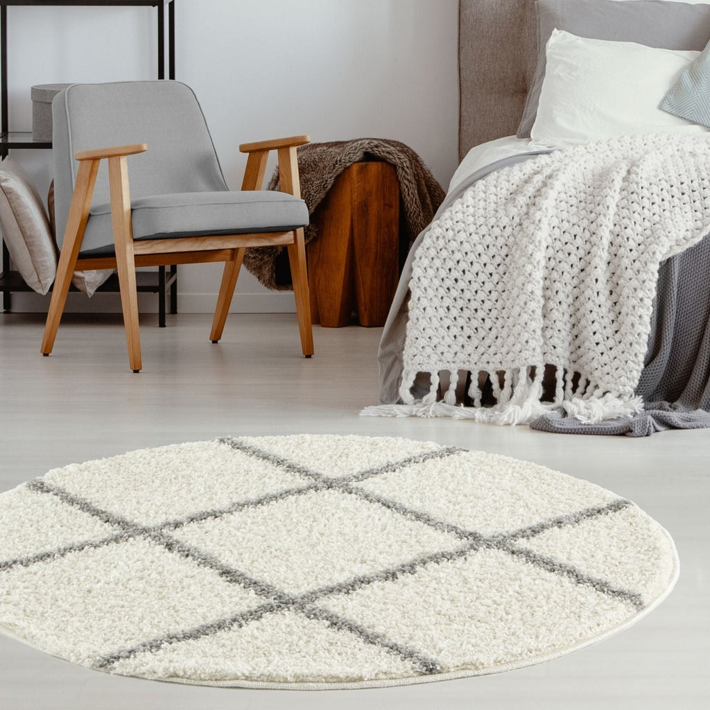 Ivory Trellis Shaggy Rug