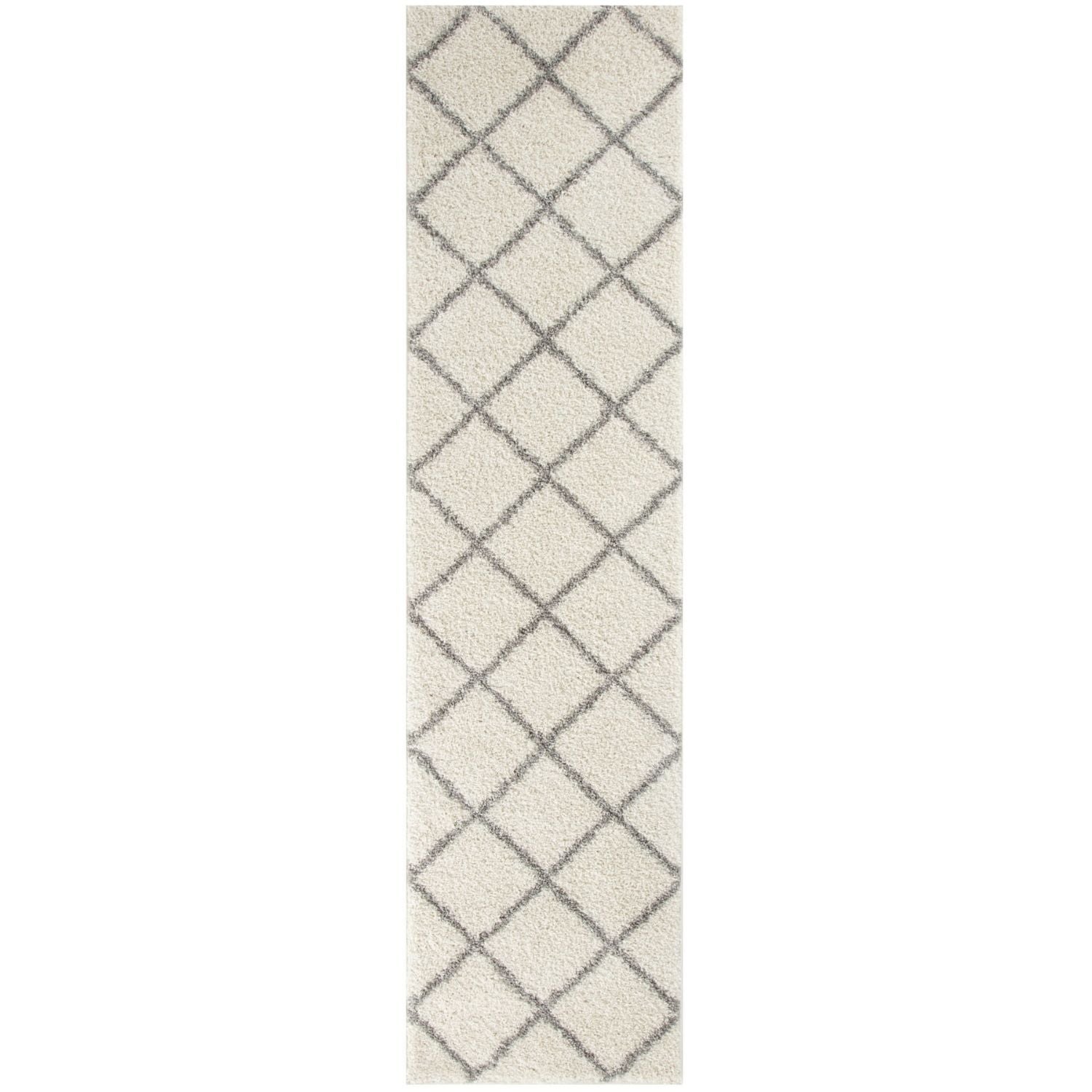 Ivory Trellis Shaggy Rug 80X300 cm