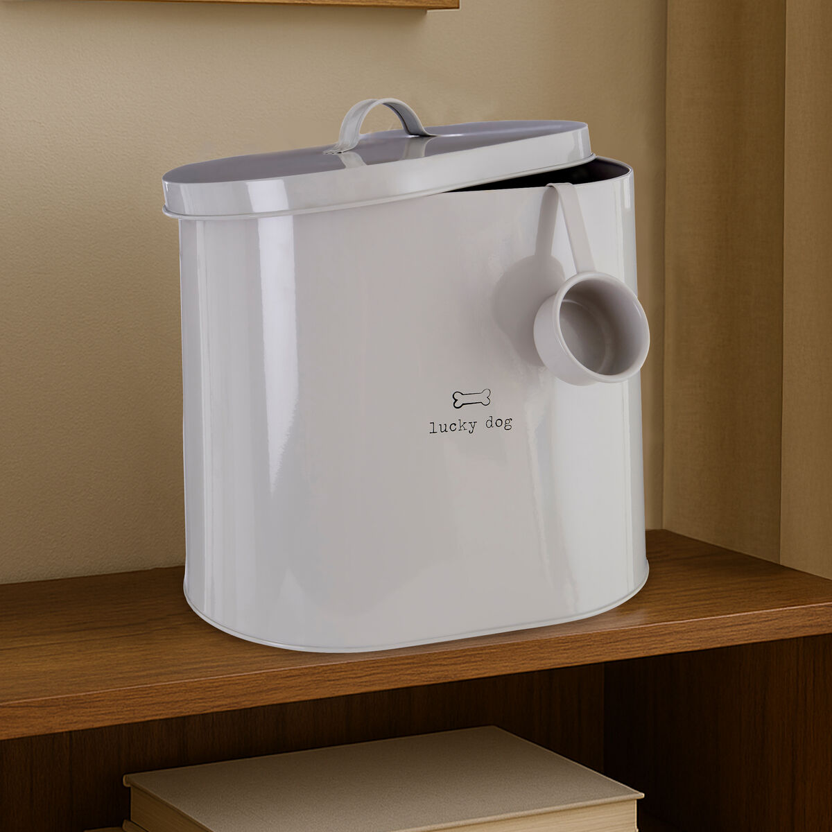 Grey Dog Food Storage Bin with Scoop 12 Litre