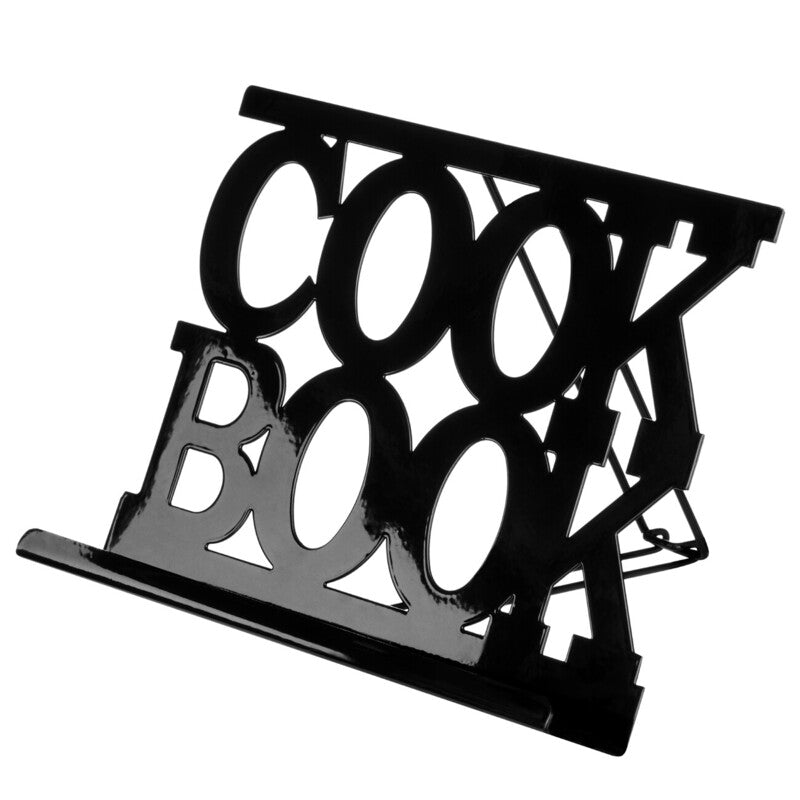 Black Enamel Metal Cookbook Stand with Adjustable Support