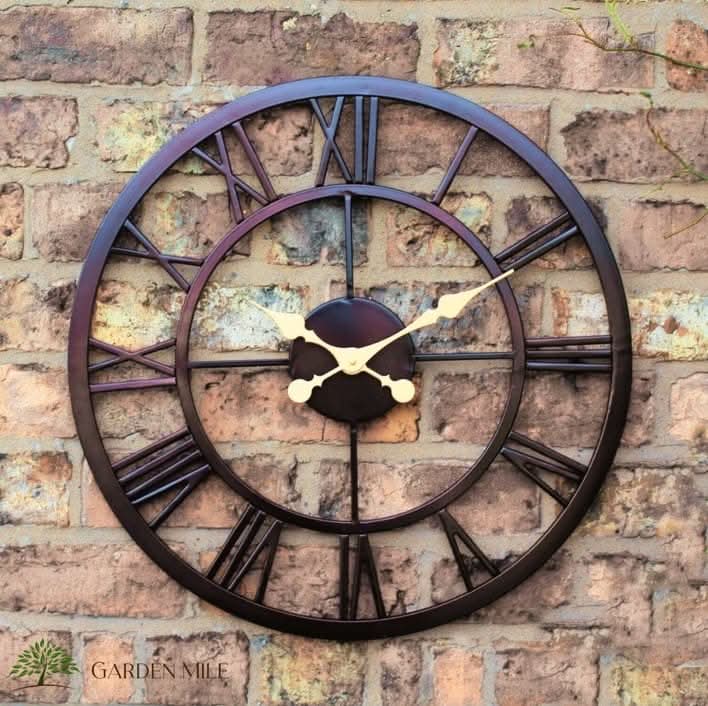50cm Black Garden Wall Clock Waterproof Roman Numeral Design